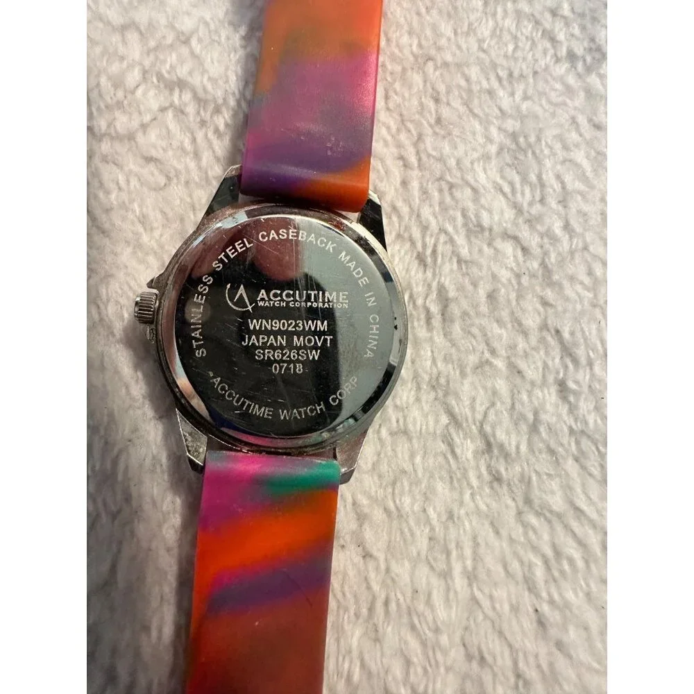 Accutime Women's Multi-color‎ Rainbow Flower Silicone Analog Quartz Watch
